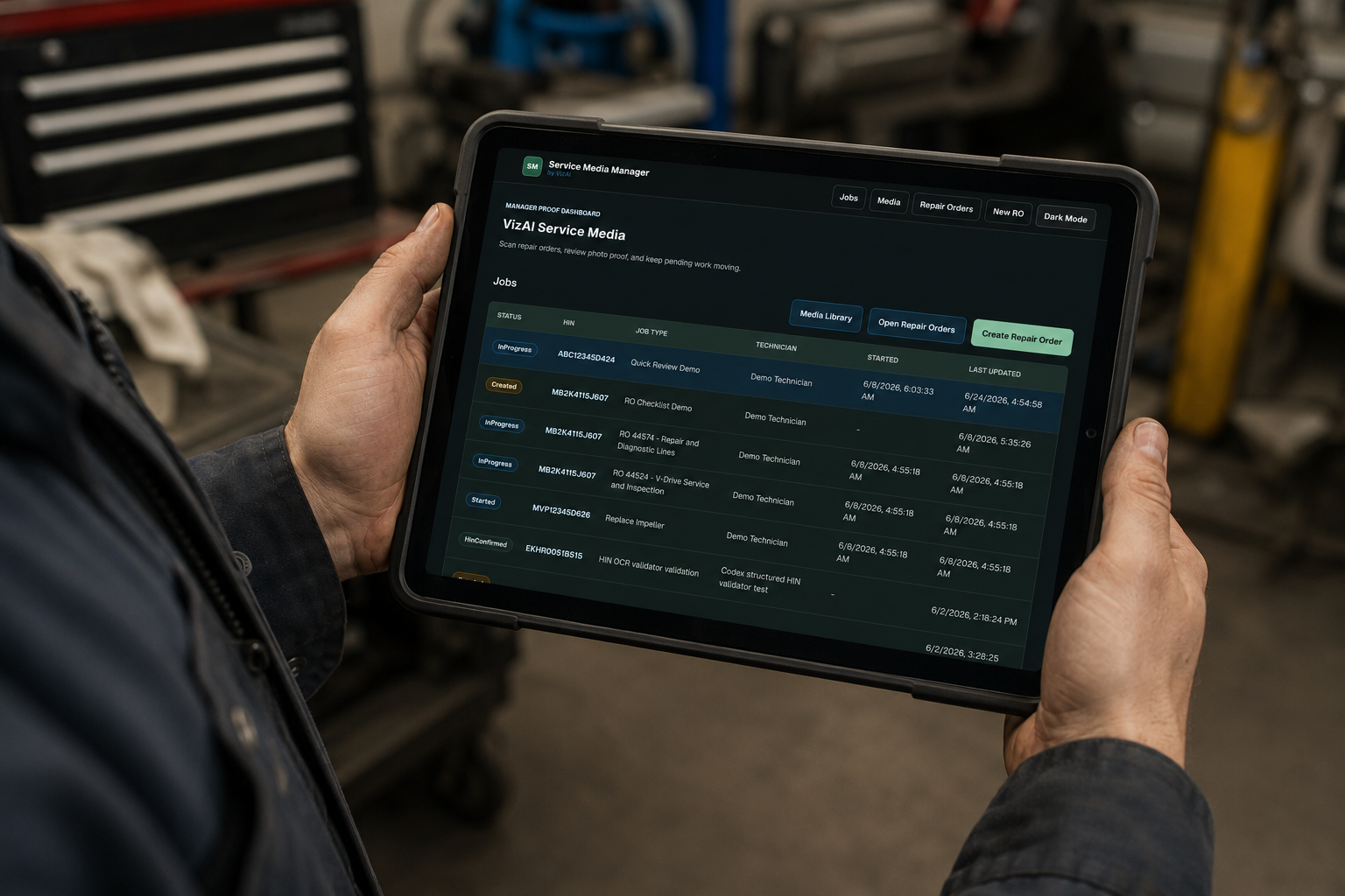 Construction dashboard with job records